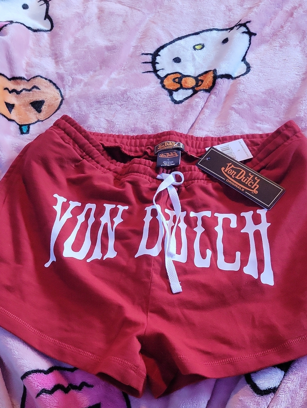 Von Dutch Red Women’s Logo Drawstring Athletic Shorts